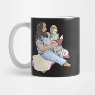 Father and Daughter in Ancient Greek costume reading a book together - by Greek Myth Comix Mug